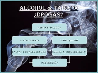 ALCOHOL & TABA CO  ¿DROGAS? HABITOS TOXICOS ALCOHOLISMO TABAQUISMO CAUSAS Y CONSECUENCIAS PREVENCIÓN CAUSAS Y CONSECUENCIAS 