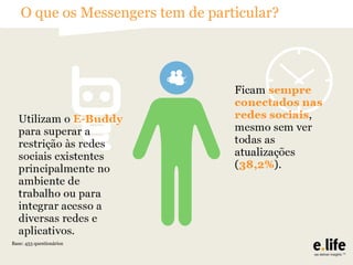 O que os Messengers tem de particular?

Base: 453 questionários

 