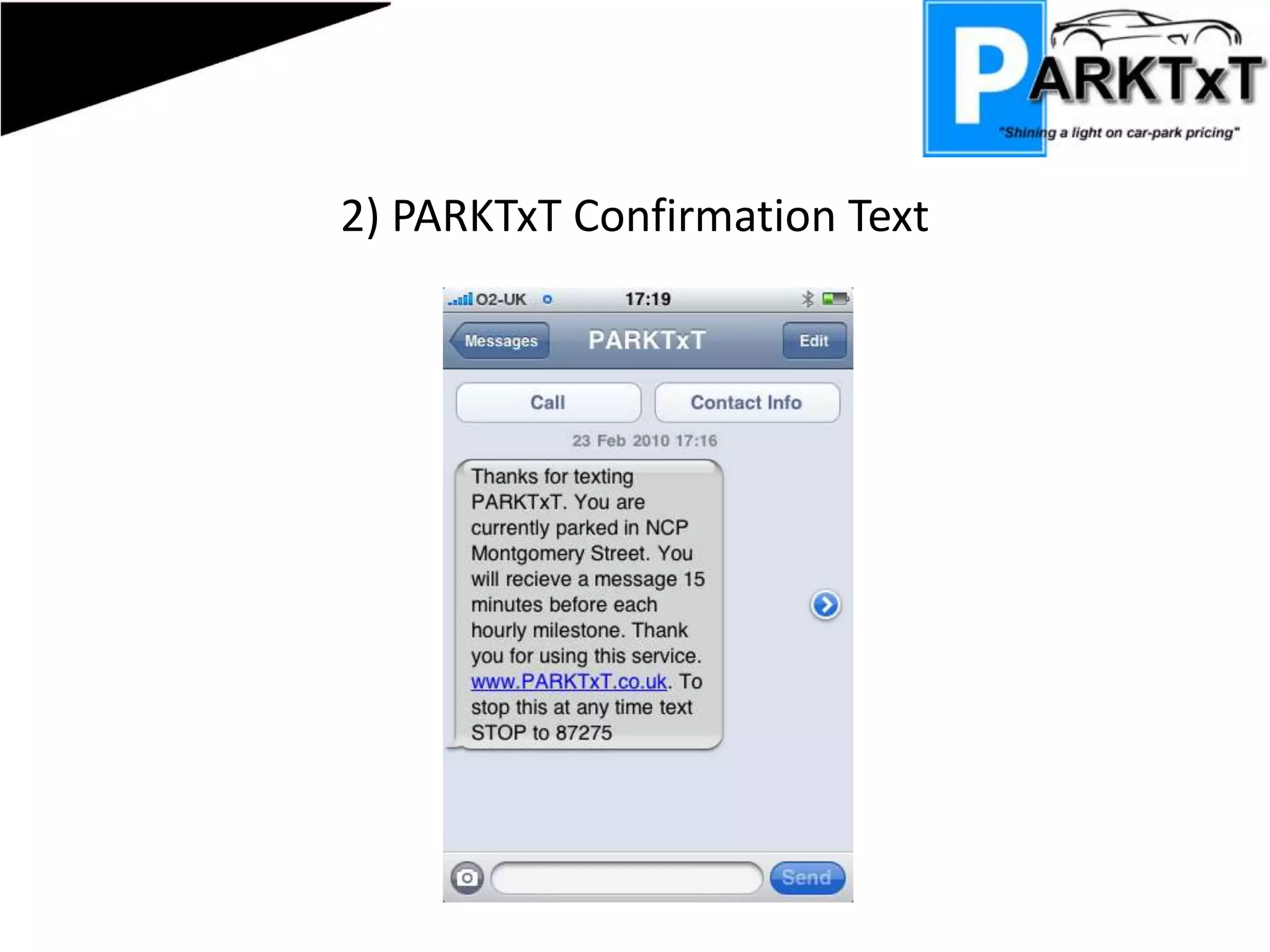 2) PARKTxT Confirmation Text
