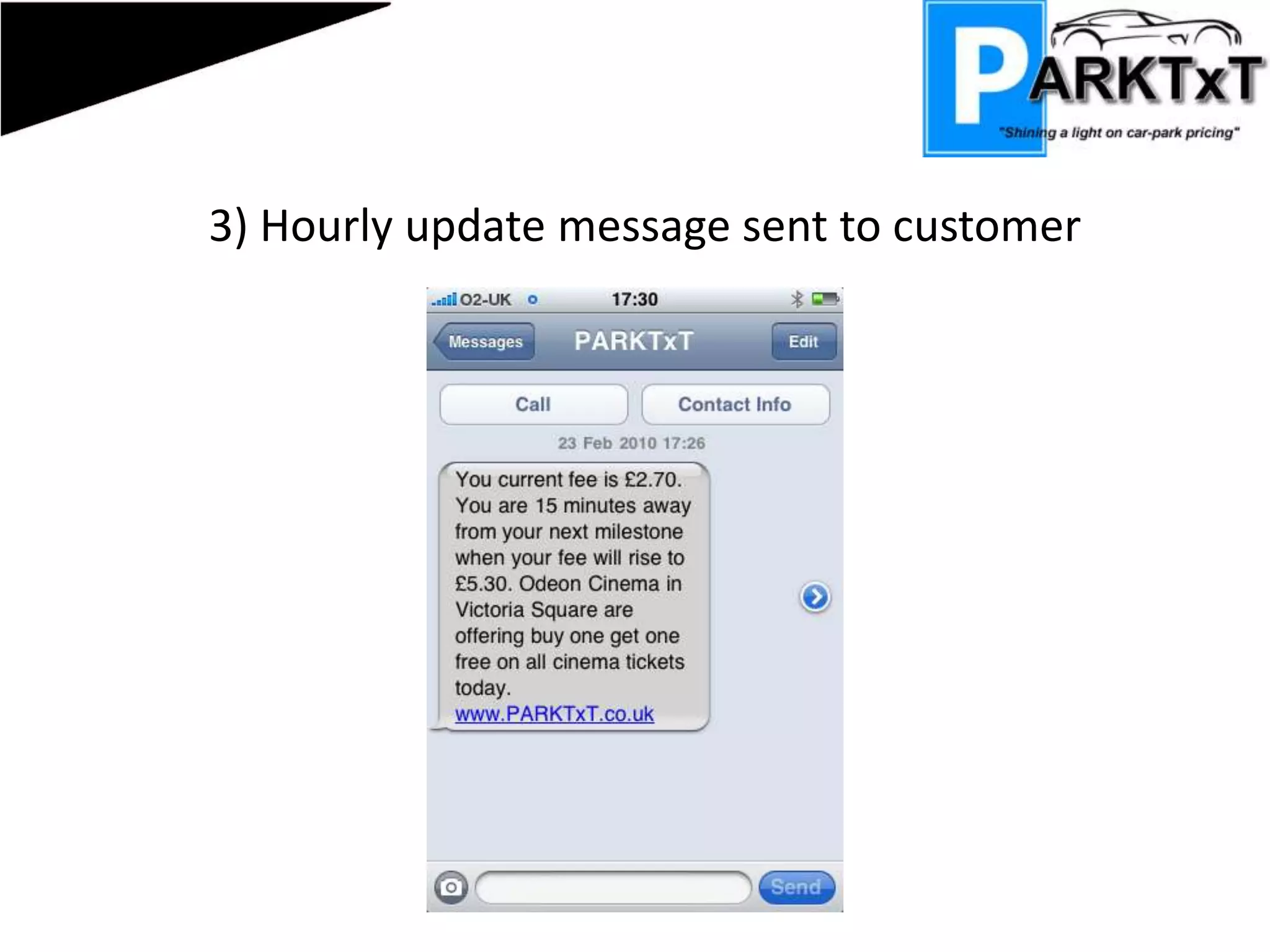 3) Hourly update message sent to customer