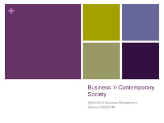 Business in Contemporary Society Higher/Int 2 Business Management Session 2009/2010 
