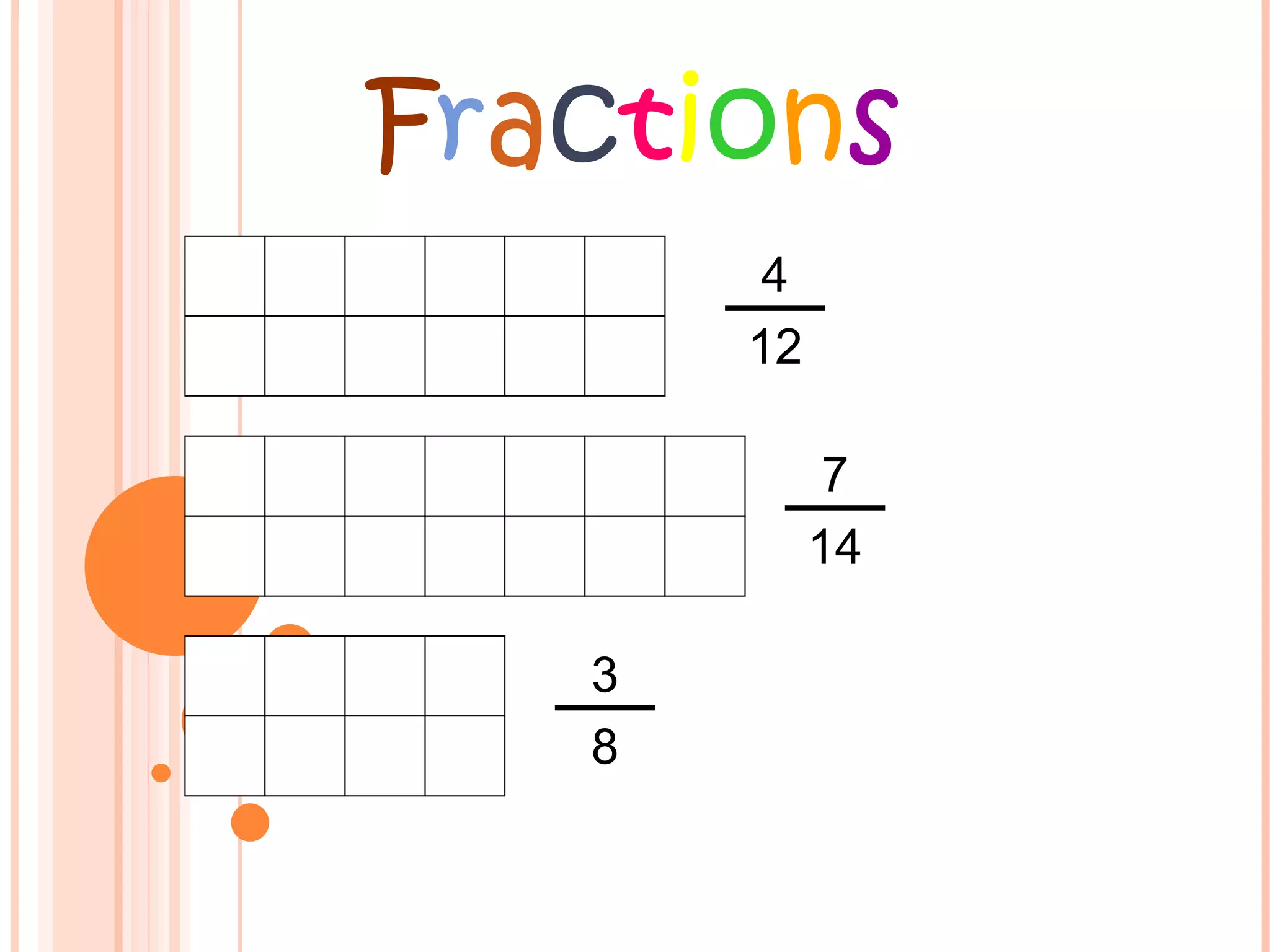 F r a c t i o n s 4 12 3 8 7 14 