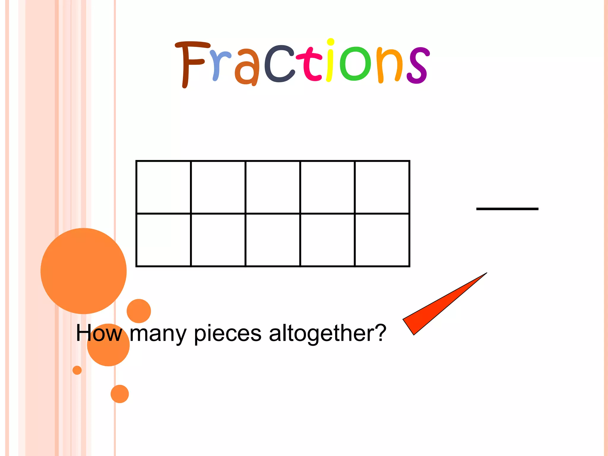 How many pieces altogether? F r a c t i o n s 