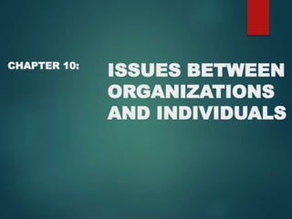 ISSUES BETWEEN
ORGANIZATIONS
AND INDIVIDUALS
CHAPTER 10:
 
