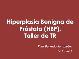 Hiperplasia Benigna de
    Próstata (HBP).
      Taller de TR
          Pilar Barrado Sampietro
                       17. XI. 2011
 