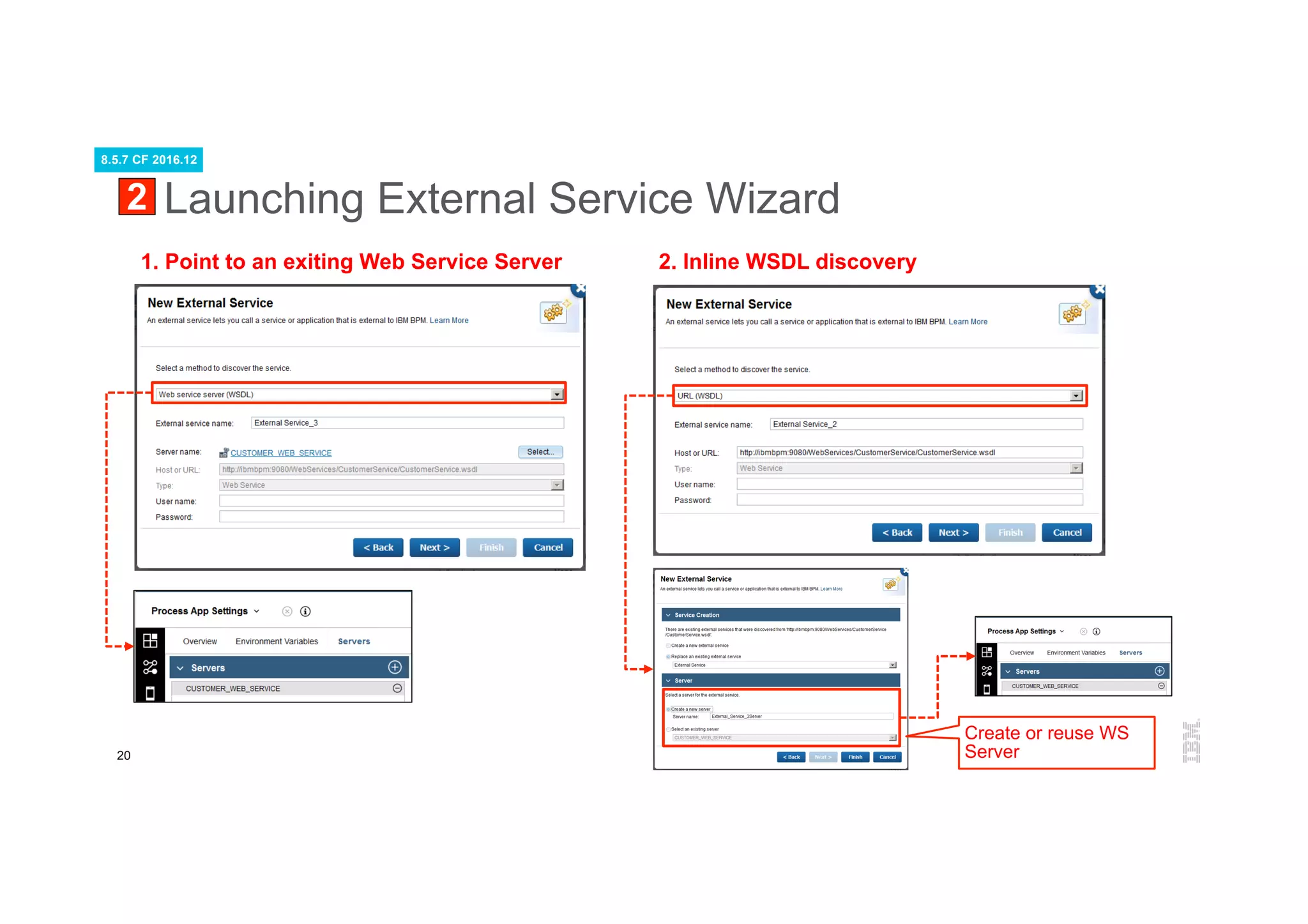 20
Launching External Service Wizard2
1. Point to an exiting Web Service Server 2. Inline WSDL discovery
Create or reuse WS
Server
8.5.7 CF 2016.12
 