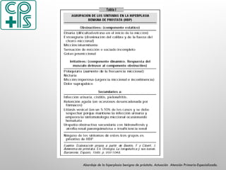 Abordaje de la hiperplasia benigna de próstata. Actuación Atención Primaria-Especializada.
 