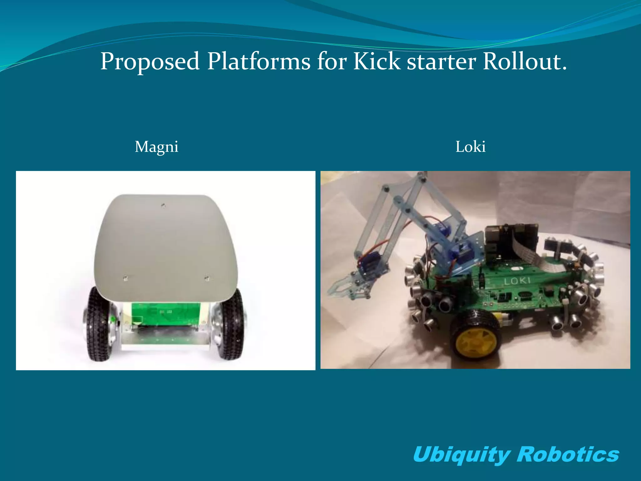 Ubiquity Robotics
Magni Loki
Proposed Platforms for Kick starter Rollout.
 