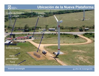 Ubicación de la Nueva Plataforma
Cuarto de Control   Conexión
    / Cargas         a Red




                      Arreglo
                      Fotovolaico




G.Electrógeno


   Aero-
generadores
    Torre
Meteorológica
 