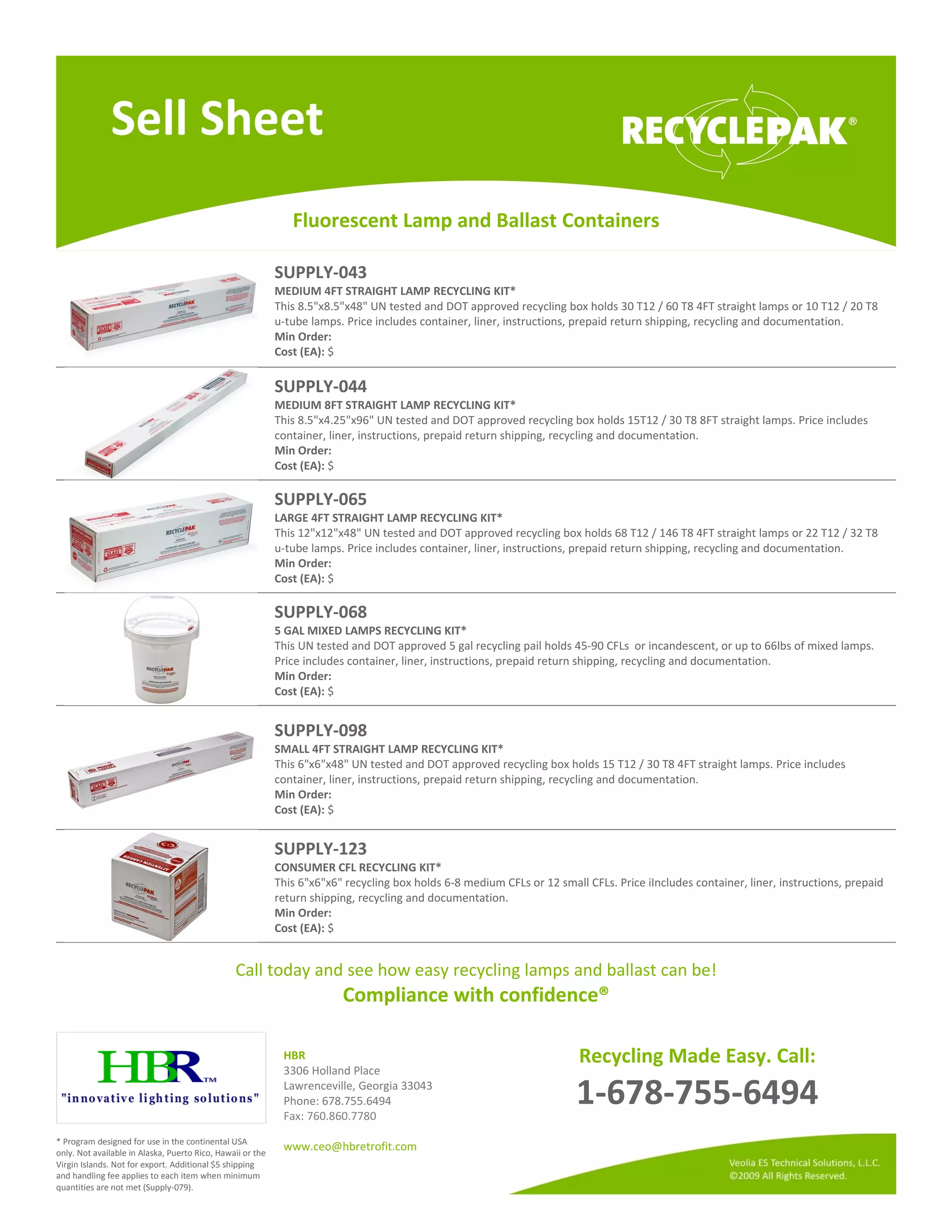 Hbr recycle pak lamp and ballast[1] PDF