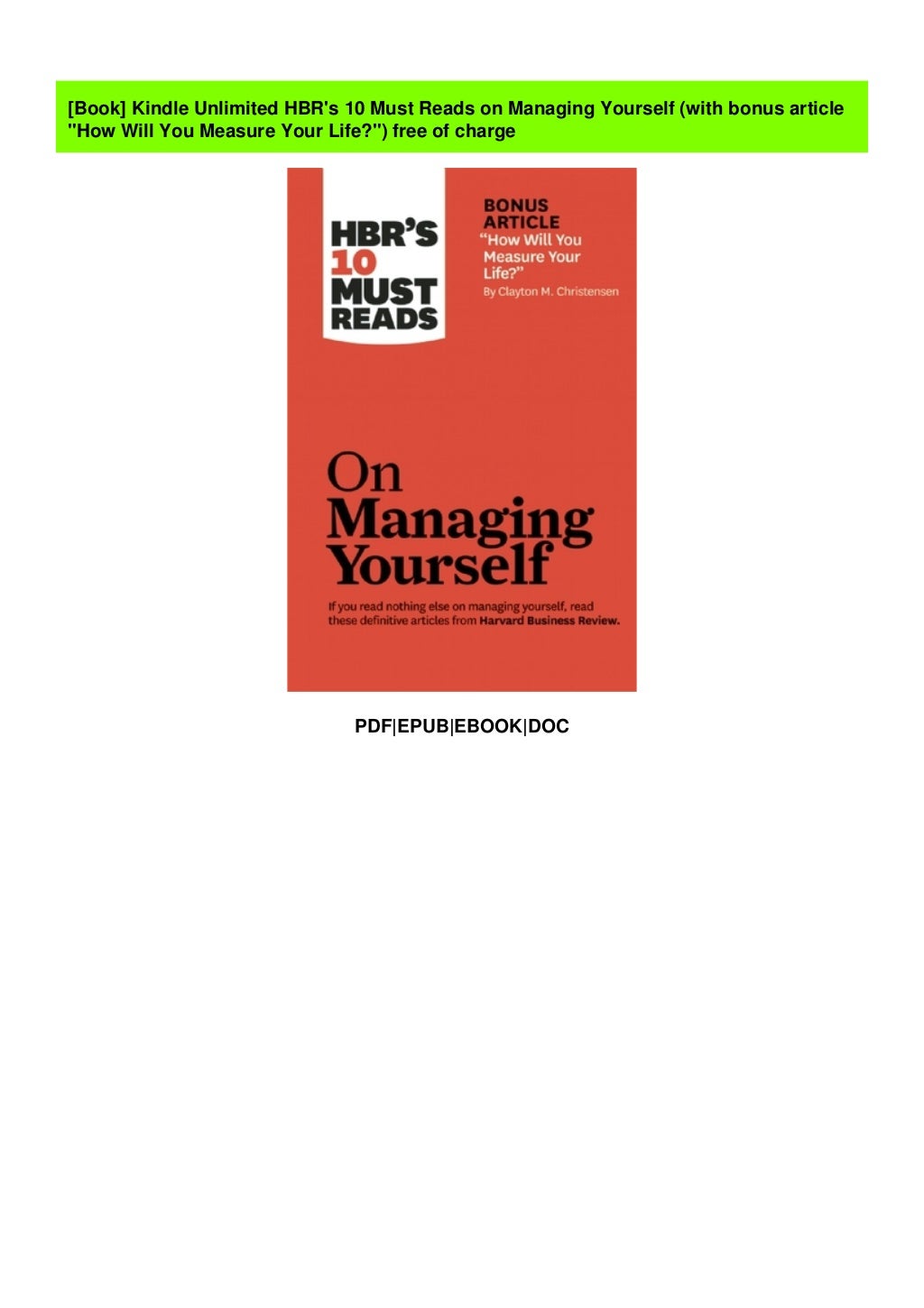 Kindle Unlimited HBR s 10 Must Reads On Managing Yourself with Bonus