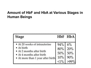 Amount of HbF and HbA at Various Stages in
Human Beings
 
