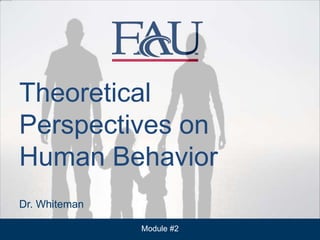 Theoretical 
Perspectives on 
Human Behavior 
Florida Atlantic University 
School of Social Work 
Module #2 
Dr. Whiteman 
 