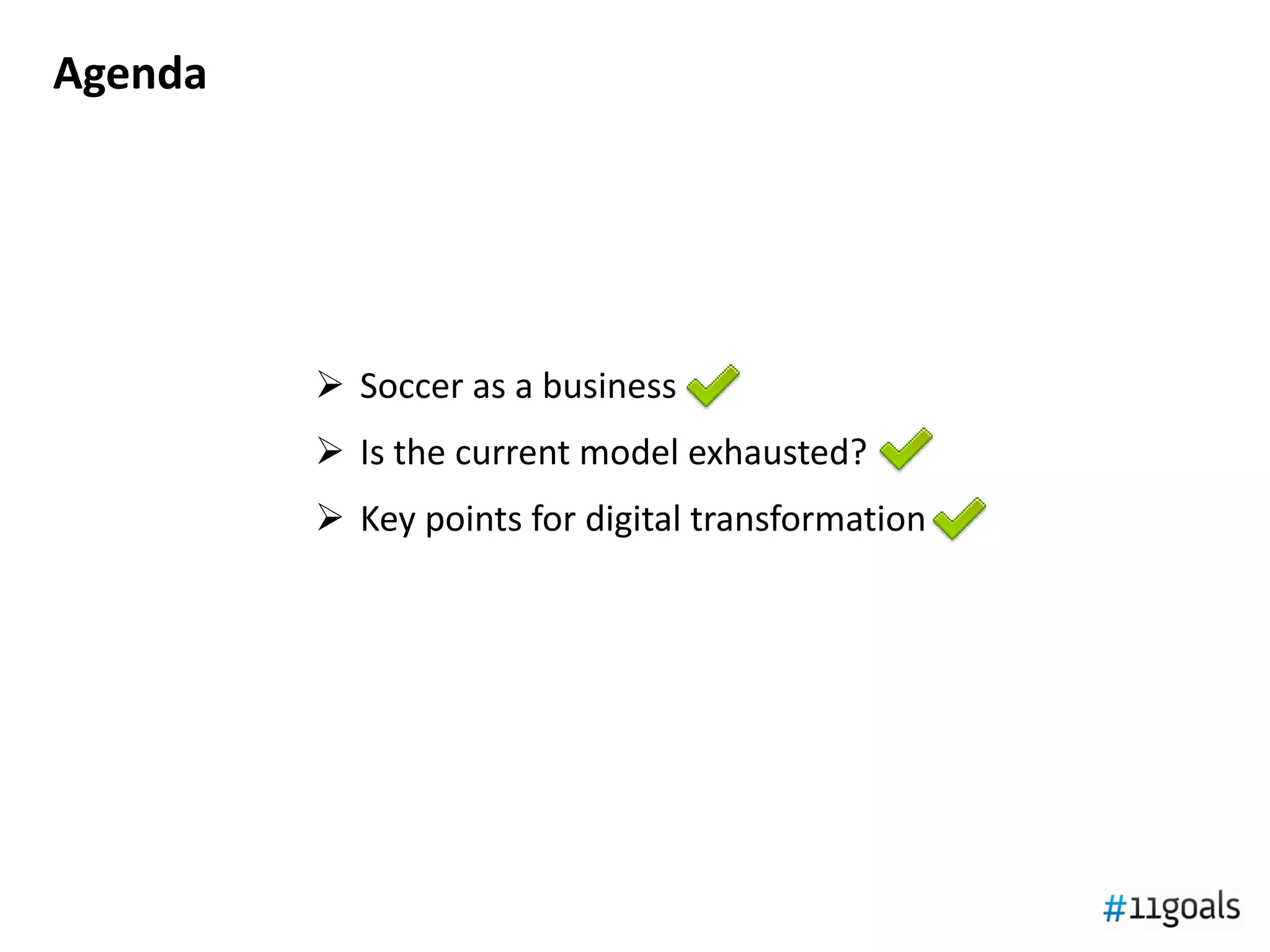 4343
Organizational implementation of DT
#4
Chairperson
CEO
BU
Sport
BU
Operations
BU
Commercial
Board
Staff dep.
Digital
Short-Term
•First, a small Digital unit is created to
begin understanding the club dynamics,
creating links to other departments,
and proposing a Digital Strategy.
•Unit depends on the Chairperson, to
protect it from “business as usual”,
specially when CEO comes from a
strong BU.
•Priorities: Strategy and Organizational
changes
•Once the club buys the Digital Strategy,
the units grows until create a BU and
have a seat in the steering committee.
•Still depending from the Chairperson
who provides motivation and
leadership, and who helps coordinating
with other BUs while readapting
internally the BM.
•Priorities: Executing strategy,
implementing changes.
•When new BM is implemented, BU
processes are well established, and an
attribution model is in place (see
forthcoming chart), the BU changes
dependency, to depend from the CEO.
•Under the new model, CEO sets goals
and demands performance to the unit.
•Priorities: Revenues, direct or indirect
according to what the attribution model
measures.
Chairperson
CEO
Medium-Term
Chairperson
CEO
BU
Commercial
Long-Term
BU
Digital
… …
A) Strategic DT; large club
ILLUSTRATIVE
EXAMPLE
BU
Commercial
BU
Digital
 
