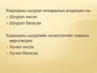 Ходоодны шүүрэл ялгаралын алдагдал нь:
 Шүүрэл ихсэх
 Шүүрэл багасах
Ходоодны шүүрлийн хүчиллэгийн хэмжээ
өөрчлөгдөх:
 Хүчил ихсэх
 Хүчил багасах

 
