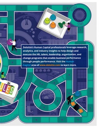 Deloitte’s Human Capital professionals leverage research,
analytics, and industry insights to help design and
execute the HR, talent, leadership, organization, and
change programs that enable business performance
through people performance. Visit the Human
Capital area of www.deloitte.com to learn more.
 