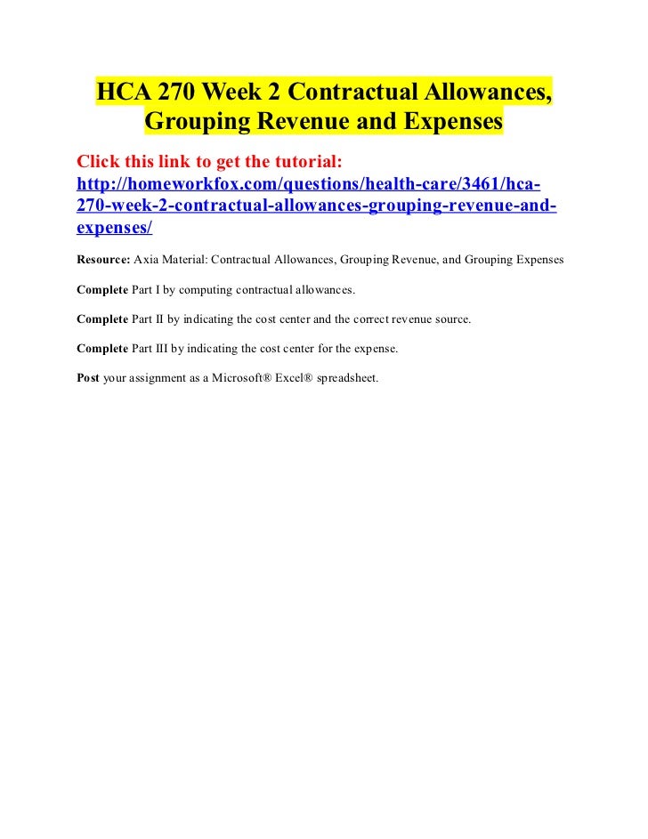hca 270 week 2 Hca 270 entire coursedocx - free download as word doc (doc / docx) hca 270 week 2 individual assignment contractual allowances, grouping revenue and. hca 270 week 2 Hca 270 entire coursedocx - free download as word doc (doc / docx) hca 270 week 2 individual assignment contractual allowances, grouping revenue and.