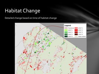 Detailed	
  change	
  based	
  on	
  time	
  of	
  habitat	
  change	
  
Habitat	
  Change	
  
Legend
Transitional
GAIN T1
GAIN T2
GAIN T3
GAIN T4
LOSS T1
LOSS T2
LOSS T3
LOSS T4
Stable Habitat
 