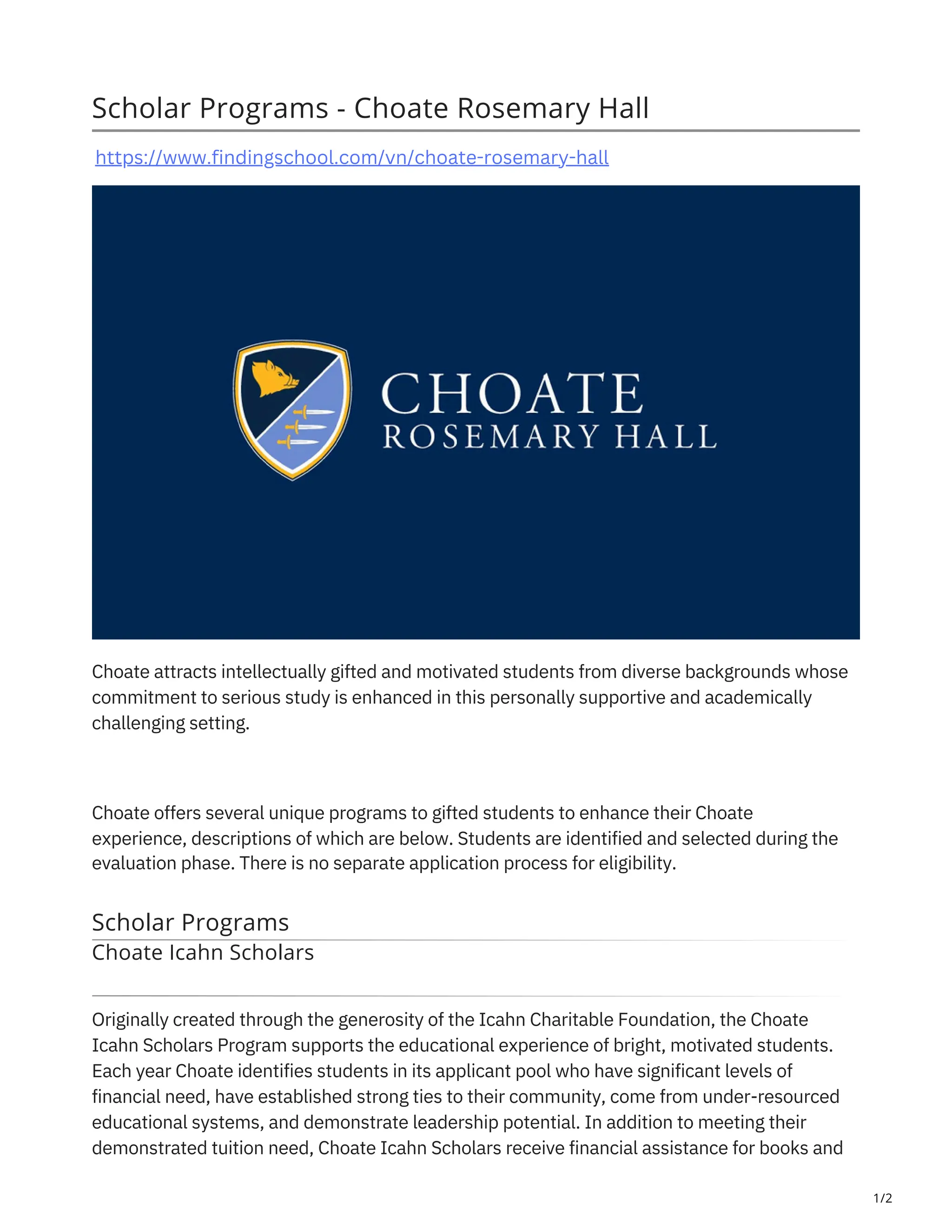 Học Bổng Trường Phổ Thông Choate Rosemary Hall PDF