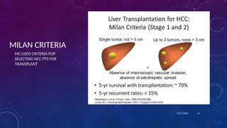 MILAN CRITERIA
10/17/2024 14
MC USED CRITERIA FOR
SELECTING HCC PTS FOR
TRANSPLANT
 