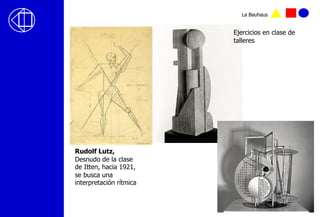 Rudolf Lutz,
Desnudo de la clase
de Itten, hacia 1921,
se busca una
interpretación rítmica
Ejercicios en clase de
talleres
La Bauhaus
 