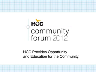 HCC Provides Opportunity
and Education for the Community


                                  1
 