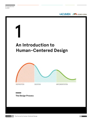 1The Course for Human-Centered Design
An Introduction
to HCD
An Introduction to
Human-Centered Design
1
The Design Process
INSPIRATION IDEATION IMPLEMENTATION
全 ⼀一  
時如 全 家  
shangkuanlc@gmail.com
有任何翻譯上的建議或討論歡迎來信！
 