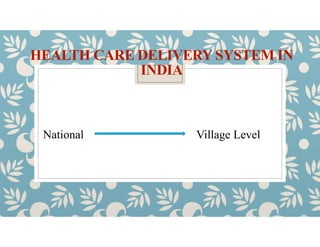 HEALTH CARE DELIVERY SYSTEM IN
INDIA
National Village Level
 