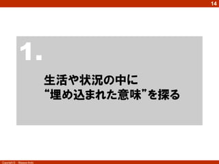 Copyright © Masaya Ando
14
1.
生活や状況の中に
“埋め込まれた意味”を探る
 