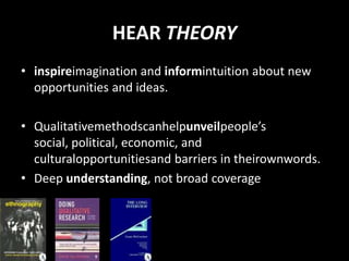 Hear StepsIdentify a Design ChallengeIdentify People to Speak WithChoose Research Methods (Individual and Group Interviews, In-ContextImmersion)Develop an Interview Approach (Guide, Scenario-basedquestions, Techniques)Develop Your Mindset (Beginners, Observe v. Interpret)