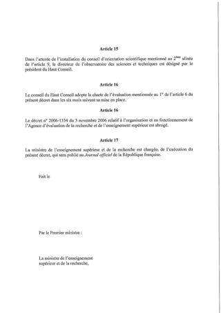 Hceres   projet de décret - mai 2014