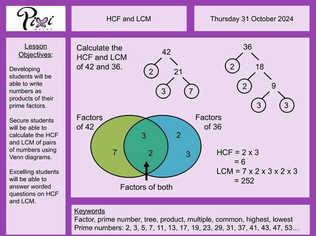 HCF and LCM Venn PixiPPt.pptxlllllllkkjjn | PPT