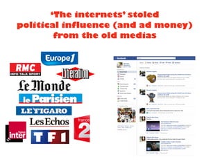 ‘The internets’ stoled
political influence (and ad money)
from the old medias
 