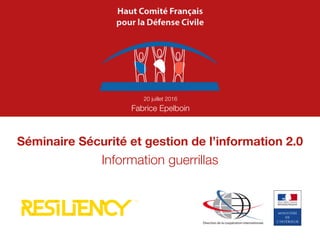 Séminaire Sécurité et gestion de l’information 2.0
20 juillet 2016
Fabrice Epelboin
Information guerrillas
 