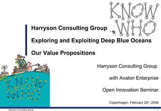 Harryson Consulting Group  with Avalon Enterprise Open Innovation Seminar Copenhagen, February 25 th , 2009 Harryson Consulting Group: Exploring and Exploiting Deep Blue Oceans Our Value Propositions Harryson Consulting Group 
