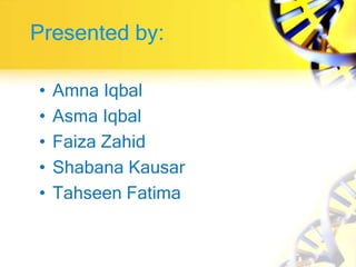 Presented by:
• Amna Iqbal
• Asma Iqbal
• Faiza Zahid
• Shabana Kausar
• Tahseen Fatima
 