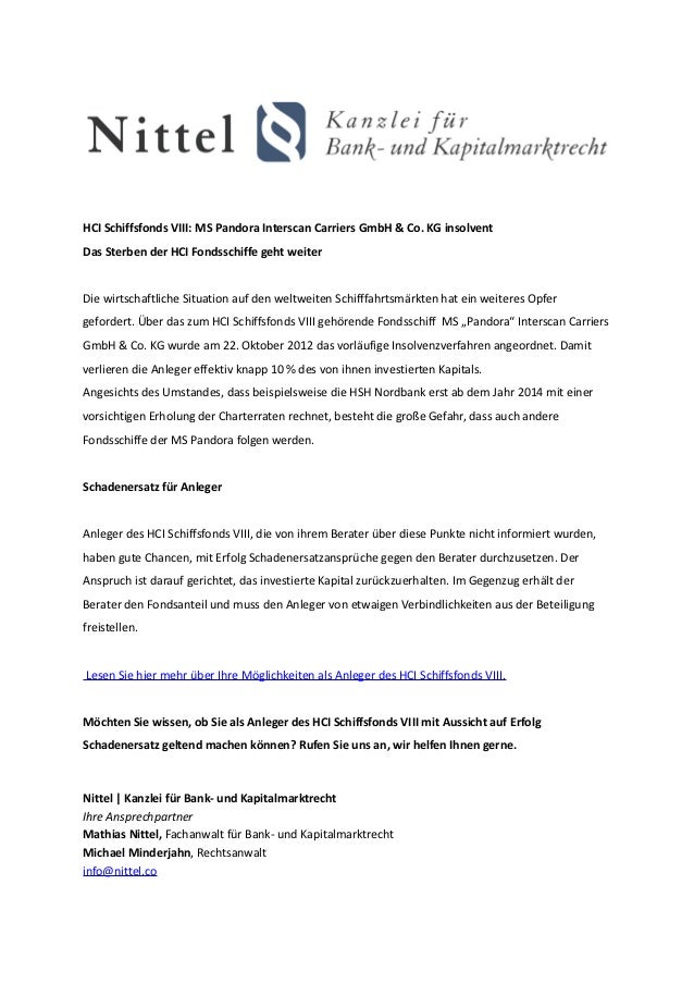 Hci Schiffsfonds Viii Ms Pandora Interscan Carriers Gmbh Co Kg