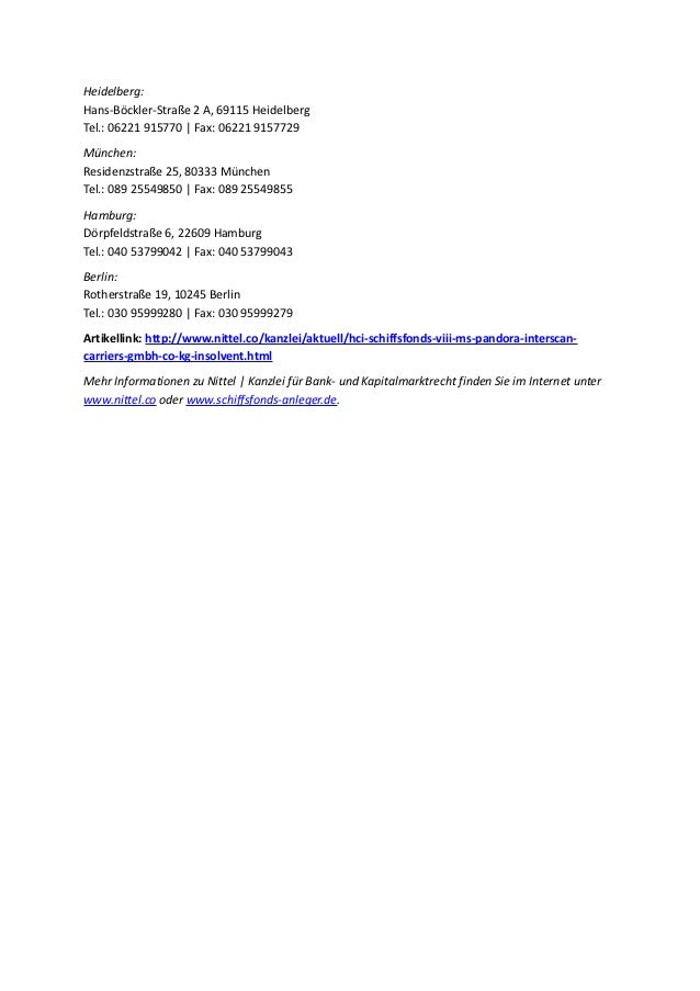 Hci Schiffsfonds Viii Ms Pandora Interscan Carriers Gmbh Co Kg
