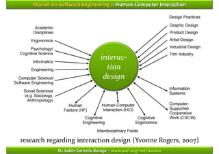 Master on Software Engineering :: Human-Computer Interaction




                                  interac-
                                    tion
                                   design




research regarding interaction design (Yvonne Rogers, 2007)
             Dr. Sabin-Corneliu Buraga – www.purl.org/net/busaco
 