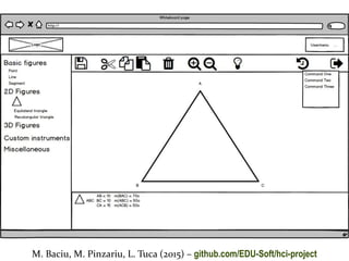 Master on Software Engineering :: Human-Computer Interaction
Dr. Sabin-Corneliu Buraga – profs.info.uaic.ro/~busaco/M. Baciu, M. Pinzariu, L. Tuca (2015) – github.com/EDU-Soft/hci-project
 