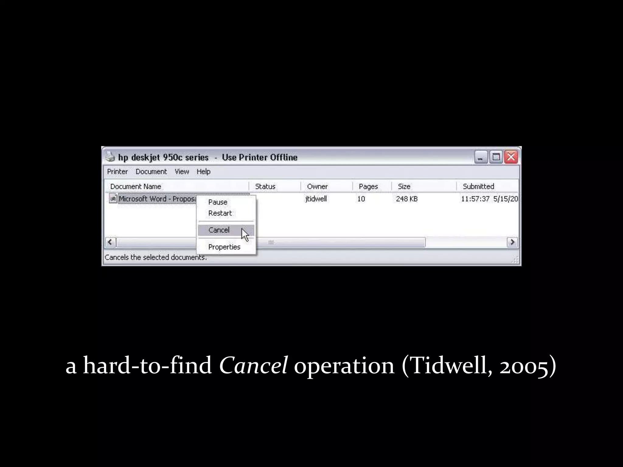 Master on Software Engineering :: Human-Computer Interaction
Dr. Sabin-Corneliu Buraga – profs.info.uaic.ro/~busaco/
a hard-to-find Cancel operation (Tidwell, 2005)
 