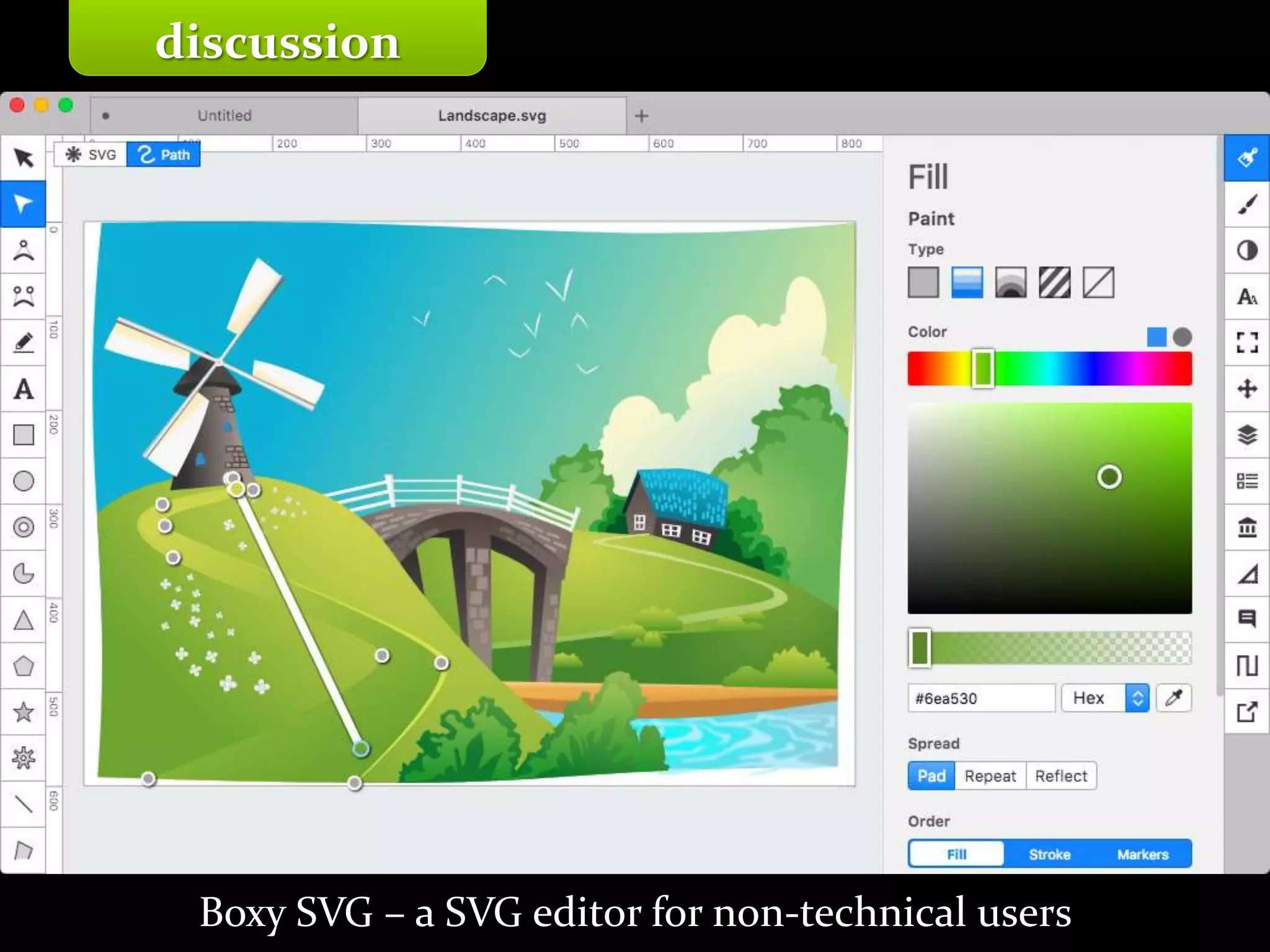 Master on Software Engineering :: Human-Computer Interaction
Dr. Sabin-Corneliu Buraga – profs.info.uaic.ro/~busaco/
discussion
Boxy SVG – a SVG editor for non-technical users
 