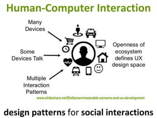 Master on Software Engineering :: Human-Computer Interaction
Dr. Sabin-Corneliu Buraga – www.purl.org/net/busaco
design patterns for social interactions
Human-Computer Interaction
www.slideshare.net/Boltzmann/wearable-sensors-and-ux-development
 