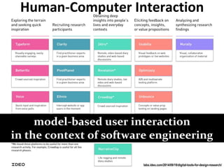 Master on Software Engineering :: Human-Computer Interaction
Dr. Sabin-Corneliu Buraga – profs.info.uaic.ro/~busaco/
Human-Computer Interaction
model-based user interaction
in the context of software engineering
labs.ideo.com/2014/09/19/digital-tools-for-design-research/
 