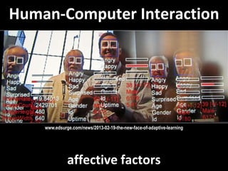 Master on Software Engineering :: Human-Computer Interaction
Dr. Sabin-Corneliu Buraga – profs.info.uaic.ro/~busaco/
affective factors
Human-Computer Interaction
www.edsurge.com/news/2013-02-19-the-new-face-of-adaptive-learning
 