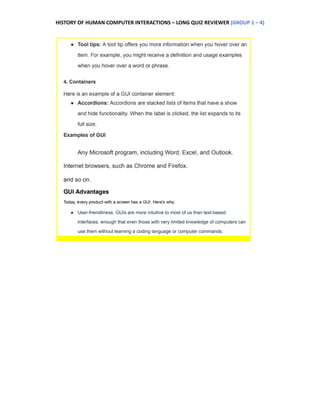 HISTORY OF HUMAN COMPUTER INTERACTIONS – LONG QUIZ REVIEWER (GROUP 1 – 4)
 
