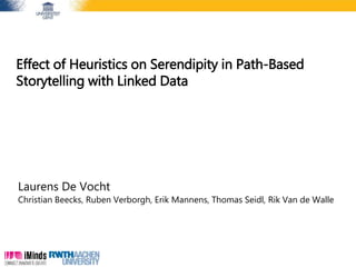 Effect of Heuristics on Serendipity in Path-Based
Storytelling with Linked Data
Laurens De Vocht
Christian Beecks, Ruben Verborgh, Erik Mannens, Thomas Seidl, Rik Van de Walle
 