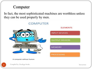 InteractionCompiled by: DesalegnAweke.4
Computer
In fact, the most sophisticated machines are worthless unless
they can be used properly by men.
 