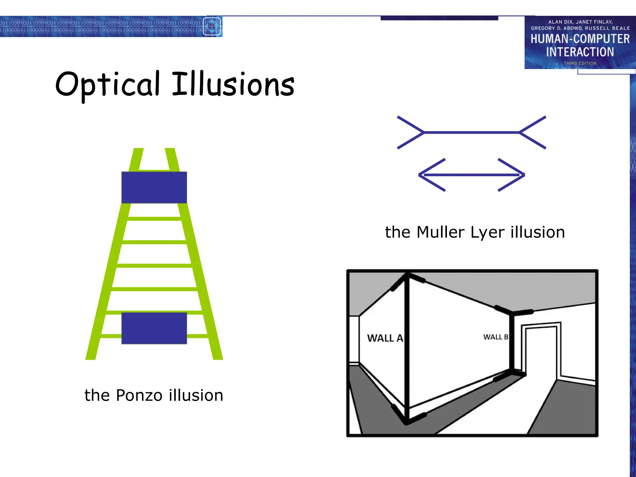Optical Illusions
the Ponzo illusion
the Muller Lyer illusion
 