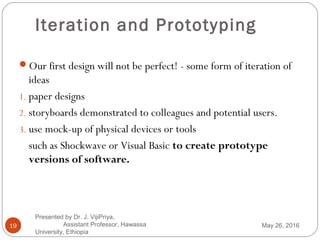 Iteration and Prototyping
Our first design will not be perfect! - some form of iteration of
ideas
1. paper designs
2. sto...